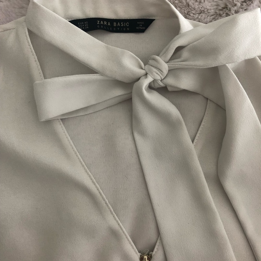 Zara Basic Collection White Tie Blouse - image 6